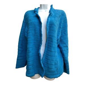 Chico's Cardigan Women's Large (Chicos Size 2) Blue Open Front Heavy Knit